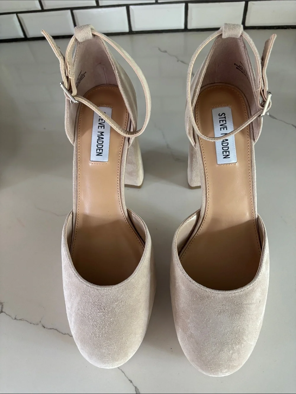 Steve Madden Truth Taupe Suede Platform Block Heels, NIB Sz 8.5